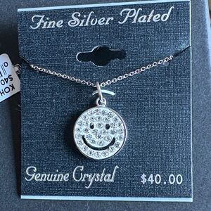 Genuine Crystal Silver Plated Smiley Face Necklace